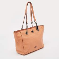 Coach Peach Leather Turnlock Chain Tote
