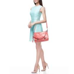 Pre Owned Coach Coral Pink Leather Poppy Flap Shoulder Bag