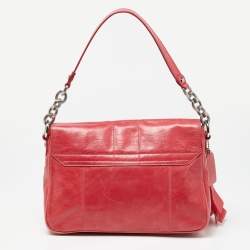 Pre Owned Coach Coral Pink Leather Poppy Flap Shoulder Bag