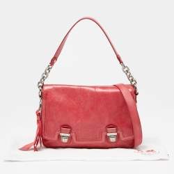 Pre Owned Coach Coral Pink Leather Poppy Flap Shoulder Bag