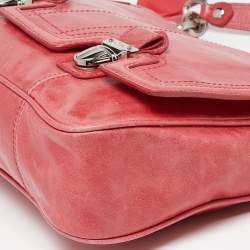 Pre Owned Coach Coral Pink Leather Poppy Flap Shoulder Bag