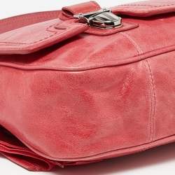 Pre Owned Coach Coral Pink Leather Poppy Flap Shoulder Bag