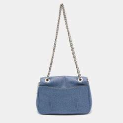 Pre Owned Coach Blue Textured Leather Flap Cassidy Chain Shoulder Bag