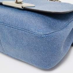 Pre Owned Coach Blue Textured Leather Flap Cassidy Chain Shoulder Bag