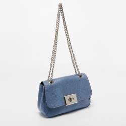 Pre Owned Coach Blue Textured Leather Flap Cassidy Chain Shoulder Bag