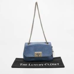Pre Owned Coach Blue Textured Leather Flap Cassidy Chain Shoulder Bag