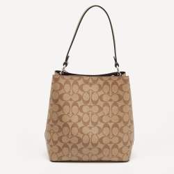 Pre Owned Coach Beige/Green Signature Coated Canvas and Leather Town Bucket Bag