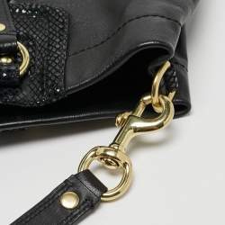 Pre Owned حقيبة يد كوتش أشللى جلد نقش ثعبان وكانفاس شهير بيج