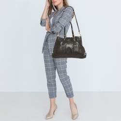 Pre Owned حقيبة يد كوتش أشللى جلد نقش ثعبان وكانفاس شهير بيج