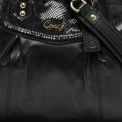 Pre Owned حقيبة يد كوتش أشللى جلد نقش ثعبان وكانفاس شهير بيج