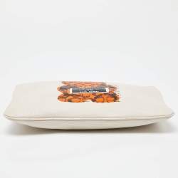 Pre Owned Coach Cream/Orange Signature Leather Gummy Bear Zip Pouch