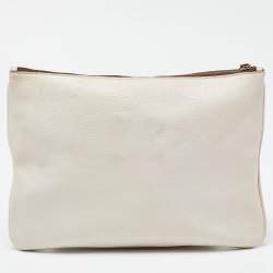 Pre Owned Coach Cream/Orange Signature Leather Gummy Bear Zip Pouch