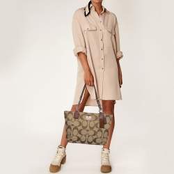 Coach Brown/Beige Signature Canvas and Leather Chain Tote