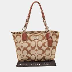 Coach Brown/Beige Signature Canvas and Leather Chain Tote