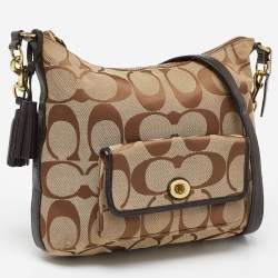 Pre Owned Coach Beige/Brown Signature Canvas and Leather Courtenay Crossbody Bag