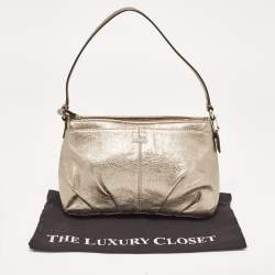 Coach Metallic Bronze Leather Baguette Bag