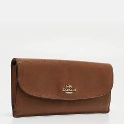 Pre Owned Coach Brown Leather Flap Continental Wallet