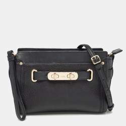 Coach Black Leather Swagger Wristlet Crossbody Bag