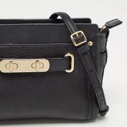 Coach Black Leather Swagger Wristlet Crossbody Bag