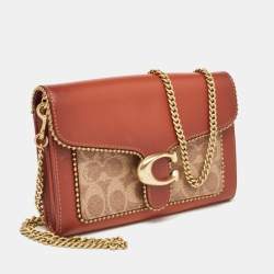 Coach Beige/Brown Signature Coated Canvas and Leather Tabby Chain Crossbody Bag