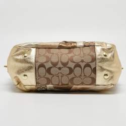 Coach Gold/Beige Signature Canvas, Leather and Suede Patchwork Tote