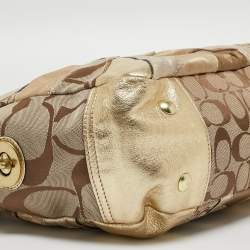 Coach Gold/Beige Signature Canvas, Leather and Suede Patchwork Tote