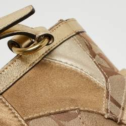 Coach Gold/Beige Signature Canvas, Leather and Suede Patchwork Tote