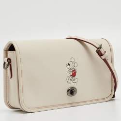 Pre Owned Coach x Disney Mickey Off White Leather Penny Crossbody Bag
