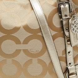 Pre Owned Coach Beige/Gold Op Art Signature Canvas and Leather Alexandra Satchel