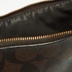 Pre Owned Coach Brown/Black Signature Coated Canvas and Leather Zip Crossbody Bag
