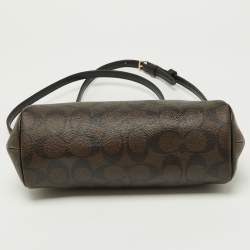 Pre Owned Coach Brown/Black Signature Coated Canvas and Leather Zip Crossbody Bag