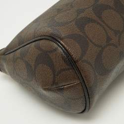 Pre Owned Coach Brown/Black Signature Coated Canvas and Leather Zip Crossbody Bag