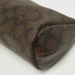 Pre Owned Coach Brown/Black Signature Coated Canvas and Leather Zip Crossbody Bag