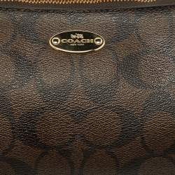 Pre Owned Coach Brown/Black Signature Coated Canvas and Leather Zip Crossbody Bag