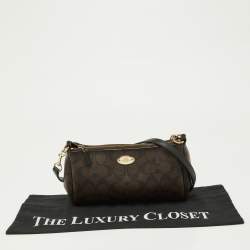 Pre Owned Coach Brown/Black Signature Coated Canvas and Leather Zip Crossbody Bag
