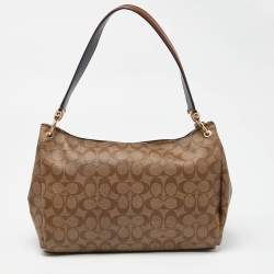 Coach Brown/Beige Signature Coated Canvas and Leather Mia Shoulder Bag