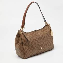 Coach Brown/Beige Signature Coated Canvas and Leather Mia Shoulder Bag