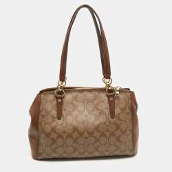 Pre Owned Coach Brown Signature Coated Canvas Small Christie Carryall Satchel