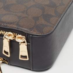 Coach Brown/Black Signature Coated Canvas and Leather Box Top Handle Bag