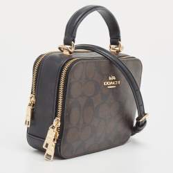 Coach Brown/Black Signature Coated Canvas and Leather Box Top Handle Bag