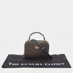 Coach Brown/Black Signature Coated Canvas and Leather Box Top Handle Bag