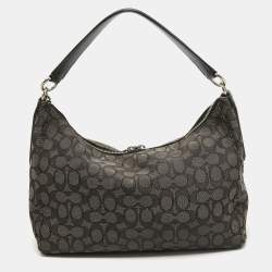 Coach Black/Dark Grey Signature Canvas East West Celeste Hobo