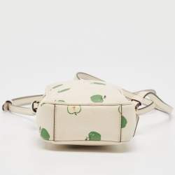 Pre Owned Coach Off White/Green Apple Print Coated Canvas North/South Crossbody Bag
