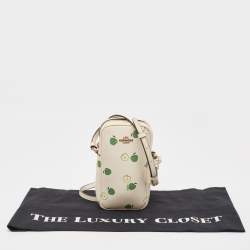 Pre Owned Coach Off White/Green Apple Print Coated Canvas North/South Crossbody Bag