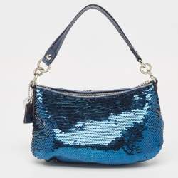 Pre Owned Coach Blue/Silver Sequins and Leather Groovy Hobo