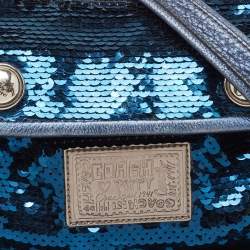 Pre Owned Coach Blue/Silver Sequins and Leather Groovy Hobo