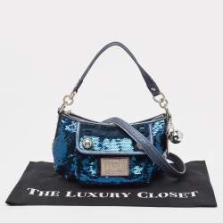Pre Owned Coach Blue/Silver Sequins and Leather Groovy Hobo