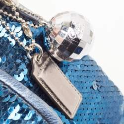 Pre Owned Coach Blue/Silver Sequins and Leather Groovy Hobo