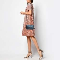 Pre Owned Coach Metallic Blue Leather Studded Double Zip Crossbody Bag