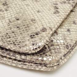 Pre Owned Coach Metallic Silver/Black Python Embossed Leather Flap Clutch